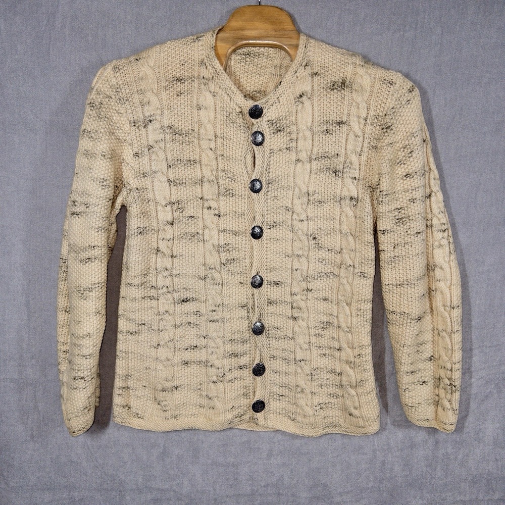 Wool Cable Knit Trachten‎ Sweater Coat Womens XL Austrian Coat Of Arms